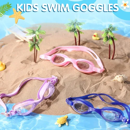 Miniatura 6 de Macarrie Paquete de 40 gafas de natación para niños a granel sin fugas con tapones para los oídos, gafas de natación ajustables de silicona