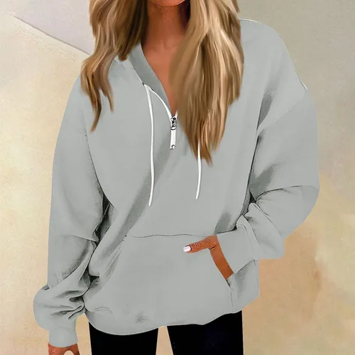 Miniatura 2 de Sudaderas con capucha con cremallera de un cuarto para mujer, sudaderas de gran tamaño con bolsillo para otoño e invierno