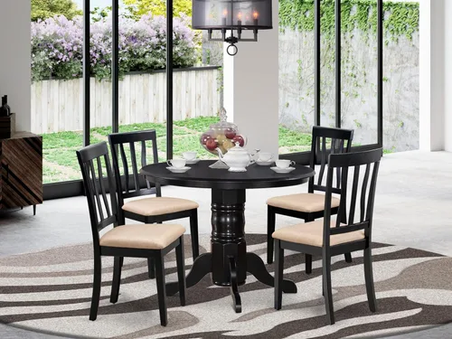 Miniatura 2 de East West Furniture SHAN5-BLK-C - Juego de mesa y sillas de cocina de 5 piezas, incluye una mesa de comedor redonda con pedestal y 4 sillas