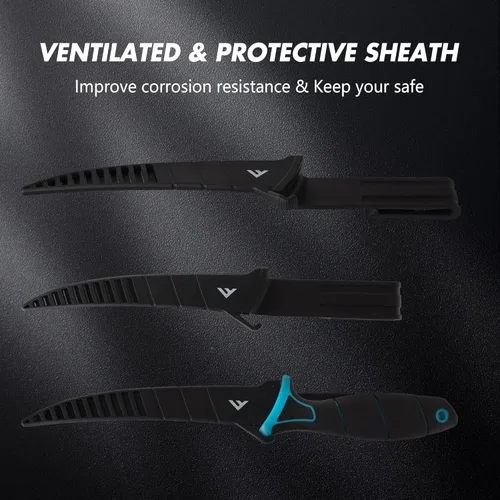 Miniatura 6 de FLISSA Juego de cuchillos de filete, cuchillo deshuesador y cuchillos de cebo con afilador, funda protectora, clip para cinturón, mango