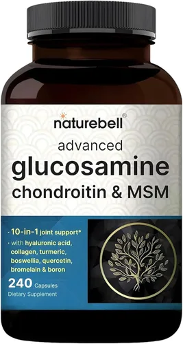 NatureBell Condroitina avanzada de glucosamina y MSM - 240 cápsulas - Complejo de apoyo articular 10 en 1* - Incluye ácido hialurónico, cúrcuma,