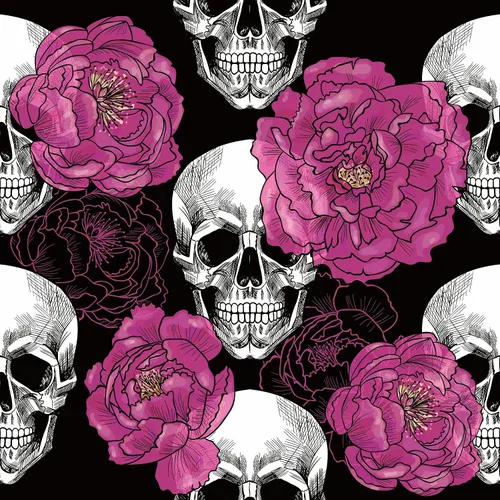 Sugar Skull Penoy Papel Tapiz Floral de Despegar y Pegar para Dormitorio Negro/Blanco/Rojo Papel de Contacto Removible Decoraciones de Pared