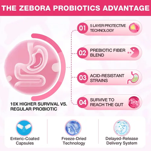 Miniatura 6 de ZEBORA Probióticos para mujeres, probióticos vaginales con arándano, prebióticos orgánicos, D-manosa y vitamina C - Apoya la salud del tracto