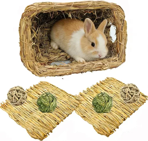 Miniatura 9 de Hamiledyi Cama de hierba de conejo, alfombrilla de heno natural hecha a mano, bolas masticables para conejo, jerbo, chinchilla, cobaya, hurón, otros