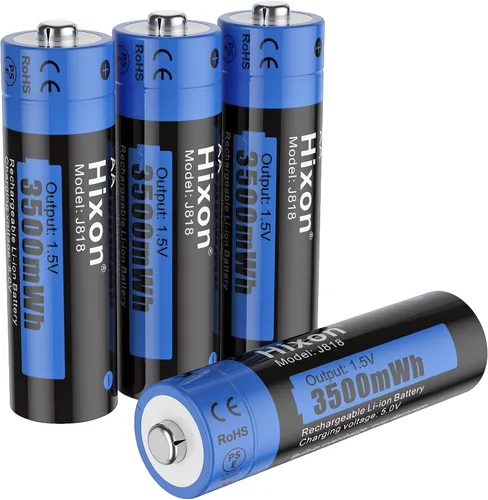 Hixon Baterías AA recargables, batería AA de alta capacidad de 3500 mWh, salida constante de 1.5 V, baterías recargables AA, 4 baterías de litio AA