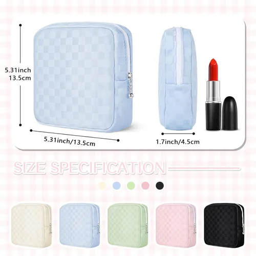 Miniatura 2 de Likesing Mini bolsa de maquillaje de 5.3 pulgadas para bolso, pequeña bolsa de maquillaje a cuadros para cosméticos de viaje para mujeres y niñas