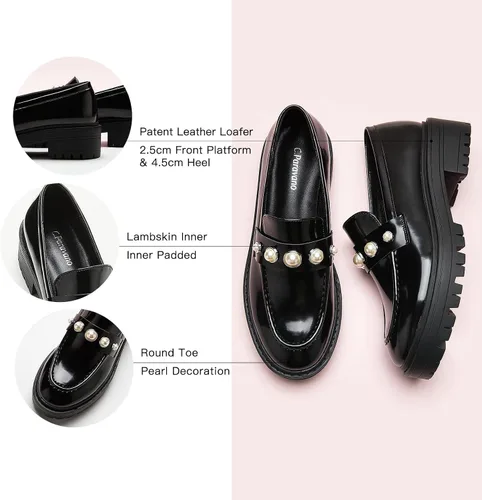 Miniatura 4 de C.Paravano Mocasines gruesos para mujer cómodos mocasines de plataforma con suela de lengüeta en negro, estampado exquisito
