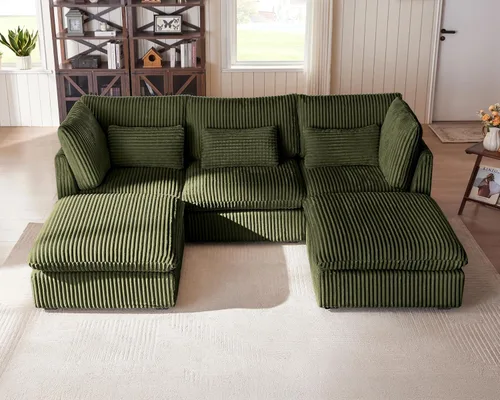 Miniatura 53 de Sofá Modular de Gran Tamaño, Sofá Seccional de Chenilla Nube Extra Profundo con Chaise Otomana, Sofá Esponjoso de Chenilla de 4 Plazas para Sala