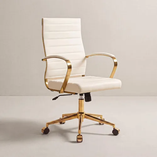Miniatura 10 de Okeysen Silla de escritorio de oficina dorada, sillas ergonómicas de cuero modernas para sala de conferencias, silla ejecutiva acanalada ajustable