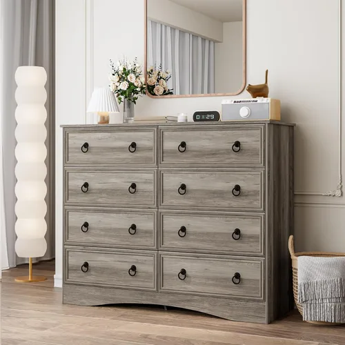 Miniatura 15 de VVFLU Cómoda de 6 cajones de 52" de alto para dormitorio, cómoda de madera de 6 cajones, almacenamiento para ropa, cajones estrechos grandes
