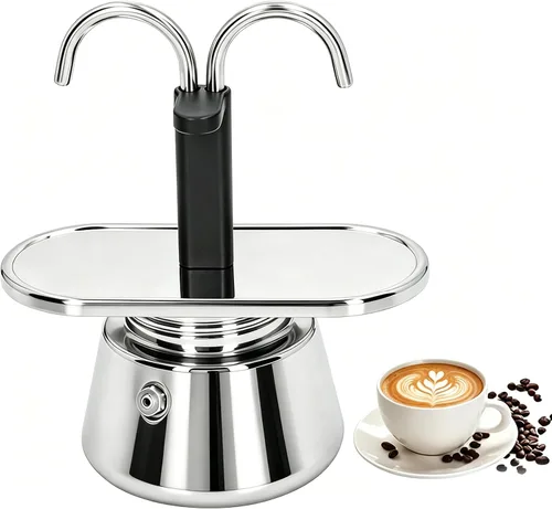 Olla de Moka de Acero Inoxidable, Cafetera de Espresso de 2 Tazas para Estufa con Doble Boca, Fácil de Operar, Prepara Café Rápidamente, Olla de