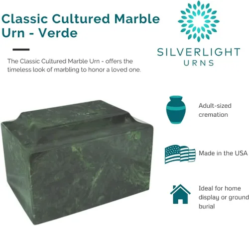 Miniatura 5 de Verde Classic - Mármol cultivado por Mackenzie Vault para urnas Silverlight, urna de cremación verde para cenizas, tamaño adulto, entierro