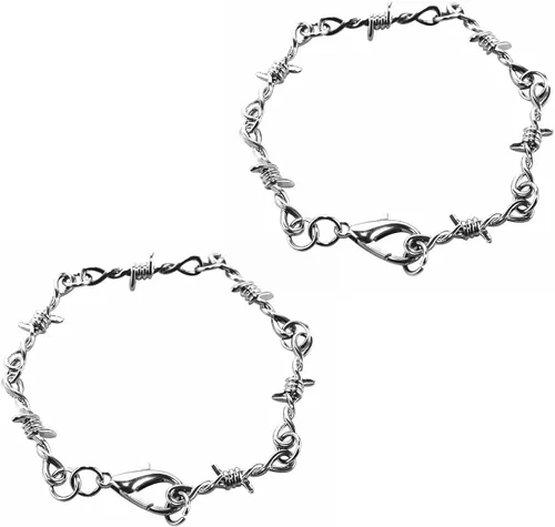 Caiyao Pulsera gótica punk de espinas de alambre de púas gruesa fina gruesa gruesa con cadena de eslabones de zarzas hip hop roca chica chica