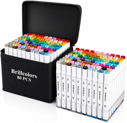 Brillcolors Marcadores de alcohol de 80 colores con base de doble punta para adultos y niños, cómics, colorear, bocetos, ilustración (80 blancos),