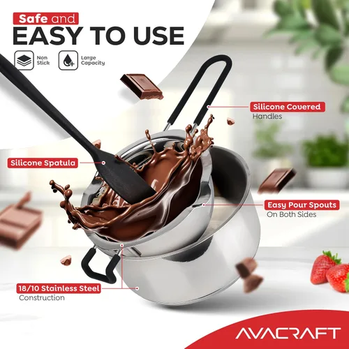 Miniatura 4 de AVACRAFT Olla doble de acero inoxidable 18/8 con olla de acero inoxidable y espátula de silicona, juego de caldera doble para derretir chocolate