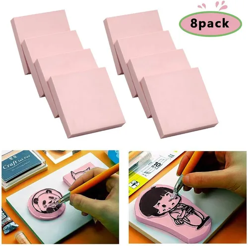 Miniatura 2 de 8 bloques de tallado de goma rosa de 2 x 2 pulgadas para sellar manualidades de goma suave, suave y fácil de tallar (cuadrado)
