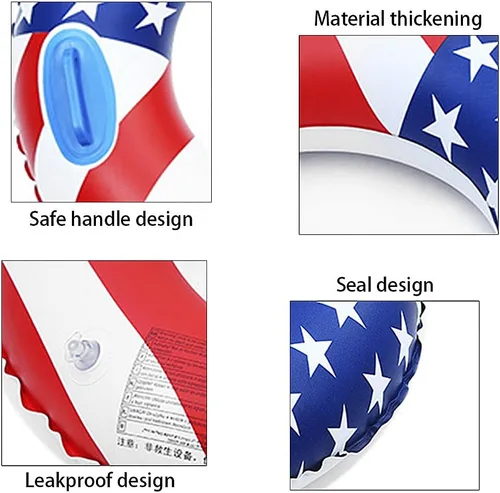 Miniatura 3 de Anillos de natación con bandera estadounidense de 35.4 pulgadas para adultos y adolescentes, flotador de piscina inflable portátil, tubo flotante