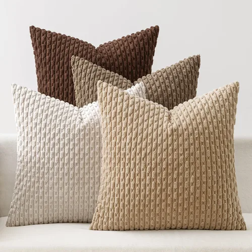Miniatura 10 de MIULEE - Juego de 4 fundas de almohada suaves para sofá, decorativas, estilo bohemio, con rayas, fundas de almohada de corduroy, decoración rústica