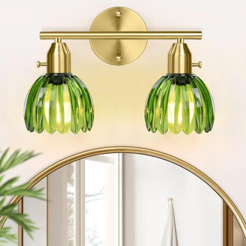 Miniatura 10 de 2 paquetes de apliques de pared para baño, luces de tocador de níquel cepillado, lámpara de pared moderna con pantalla de vidrio transparente