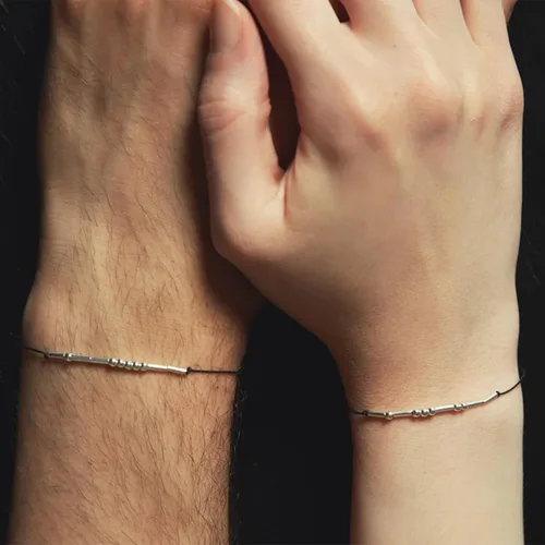 Miniatura 3 de SANNYRA Pulsera ajustable con código morse, mensaje secreto, joyería de moda para mujer, cuentas chapadas en oro de 14 quilates en cordón de seda