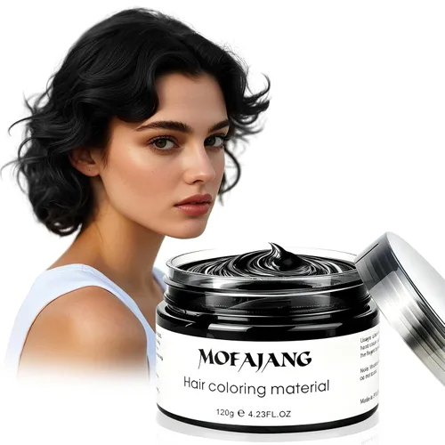 Asocrew Color de cera para el cabello, negro, tinte de cera para el cabello, arcilla para peinar el cabello, 4.23 onzas, cera de color negro fácil
