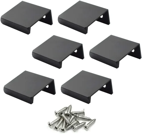 Miniatura 16 de Tiradores negros de 3.94 pulgadas para gabinete, 6 unidades, espacio entre agujeros de 2.52 pulgadas, tiradores de borde de aleación de aluminio