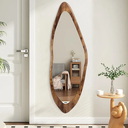 Miniatura 10 de AAZZKANG Espejo de pared irregular de longitud completa, grande con marco de madera, 47 x 16 pulgadas, espejos asimétricos negros de cuerpo completo
