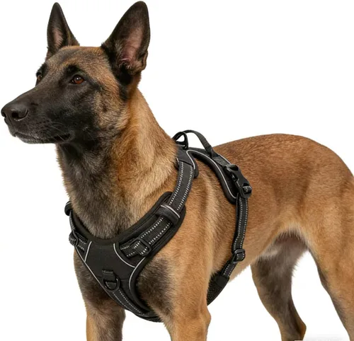 Miniatura 12 de Arnés azul para perro sin tirones con 2 clips para correa, chaleco acolchado suave para perros grandes, chaleco reflectante ajustable para perro
