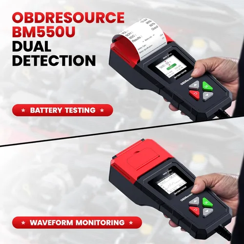 Miniatura 6 de OBDResource BM550 Ultra - Probador de batería de coche con impresora 100-2000 CCA capacidad de carga para baterías de 6 V, 12 V y 24 V, analizador