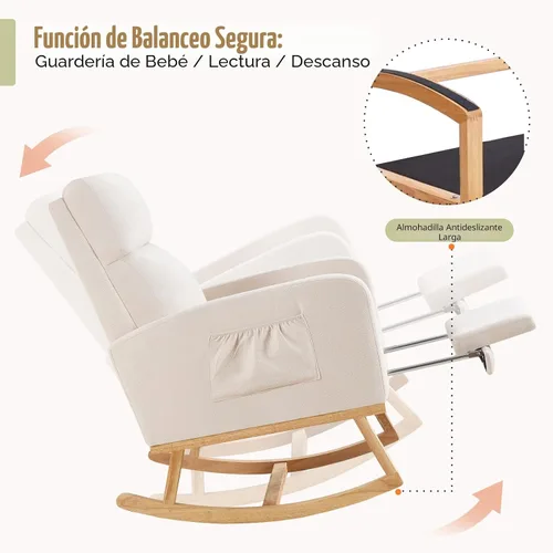 Miniatura 3 de HCHAIRH Mecedora para cuarto de bebé, sillas mecedoras de lactancia con reposapiés para mamá, silla mecedora con reposapiés y respaldo alto