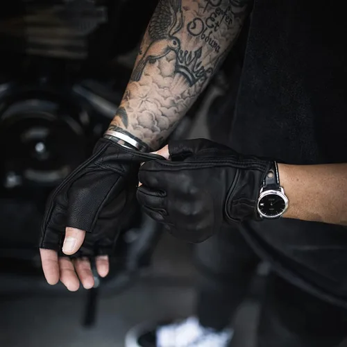 Miniatura 6 de Harssidanzar Guantes de Motocicleta sin Dedos, para Hombres Guantes de Cuero para Montar y Conducir con Nudillos de Mano GM037