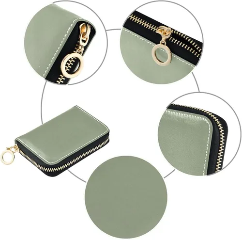 Miniatura 6 de Small RFID Credit Card Holder Wallet with Zipper, Leather Wallet Case for Women Light Green Background