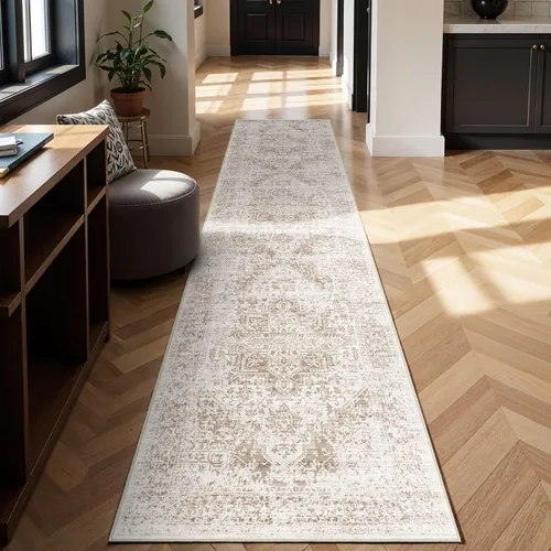 Miniatura 92 de Alfombra de área de entrada de 2 x 3 pies lavable - Alfombra de entrada pequeña neutra, alfombra de cocina, alfombra de pasillo vintage suave