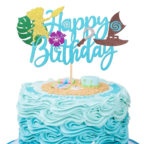 Miniatura 11 de 1 pieza de decoración de pastel de feliz cumpleaños Moana con purpurina de hoja de palma, flor de moana, selección de pastel tropical hawaiano Luau
