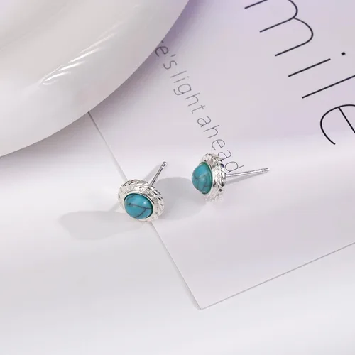 Miniatura 11 de Tibetan Turquoise Earrings 925 Sterling Silver Post Stud Boho Gemstone Hypoallergenic Handmade Earrings for Women Trendy Fashion