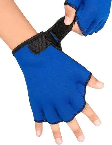 Miniatura 2 de FitsT4 Sports Guantes de natación con aletas Guantes de natación palmeados Fitness Aeróbico acuático Azul