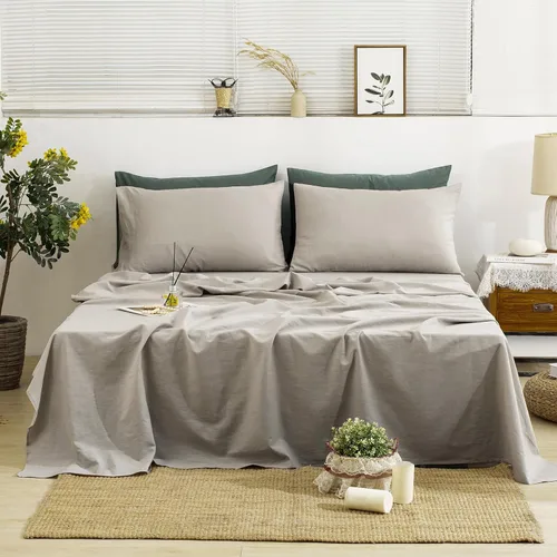 Miniatura 12 de TUMEI - Juego de ropa de cama de lino de 4 piezas, tamaño king, verde, suave, transpirable y duradero, con sábana ajustable de bolsillo profundo