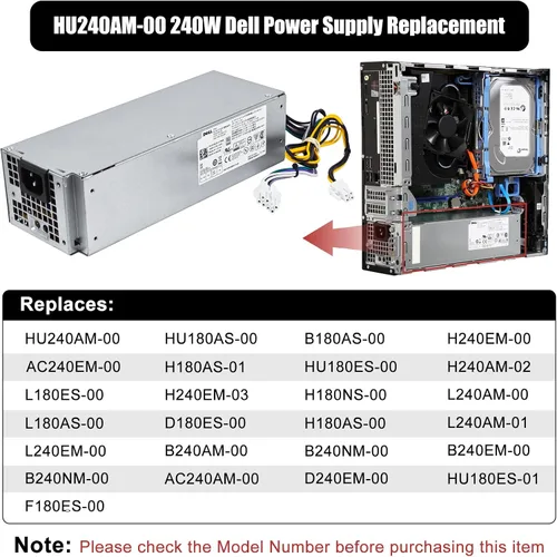 Miniatura 3 de Fuente de alimentación actualizada de 240 W para Dell Inspiron 3650 3656 Optiplex 3040 5040 7040 SFF HU240AM-00 AC240EM-00 L240NM-00 P/N: THRJK