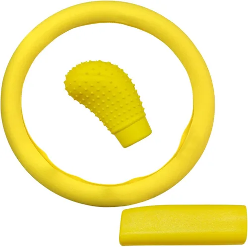 Miniatura 7 de Juego de 3 fundas de silicona antideslizantes para volante de automóvil, freno de mano y palanca de cambios, protector universal de decoración
