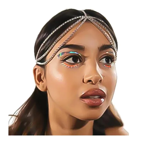 Miniatura 8 de NAISKA Cadena de cabeza dorada bohemia en capas turquesa con borlas, joyería para el cabello, festival, fiesta de graduación para mujeres y niñas