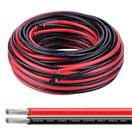 Miniatura 14 de Cable de calibre 6, iGreely 10 pies negro y 10 pies rojo 6 AWG cable eléctrico de cobre estañado, 2 cables aislados de un solo conductor trenzado