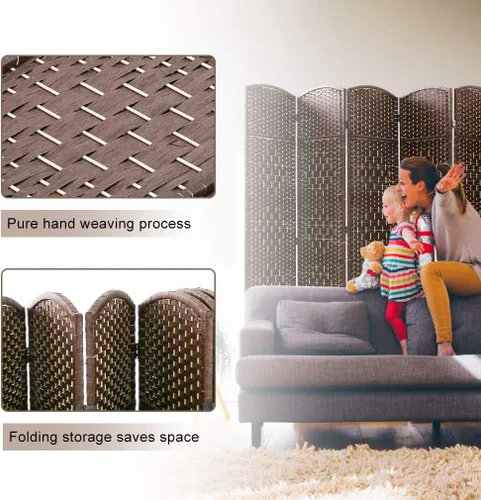 Miniatura 4 de Divisor de Habitación de 6 Paneles Plegable Divisor de Privacidad de 6 Pies Divisor de Pared Interior Partición Portátil Pantalla de Madera, Marrón