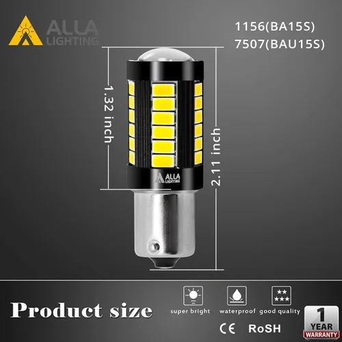 Miniatura 7 de Alla Lighting Bombillas LED BA15S 1156 de 2800 lm, luces blancas de marcha atrás/señal/freno/trasera/DRL 7506 P21W 1141 3497 1003 1073 199 2396 93