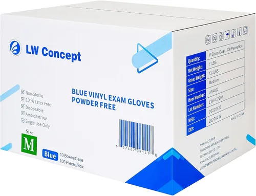 Miniatura 2 de LW Concept Guantes de examen de vinilo azul para uso médico/seguro para alimentos/limpieza/manipulación, multiusos, sin látex y polvo, 4.5 mil