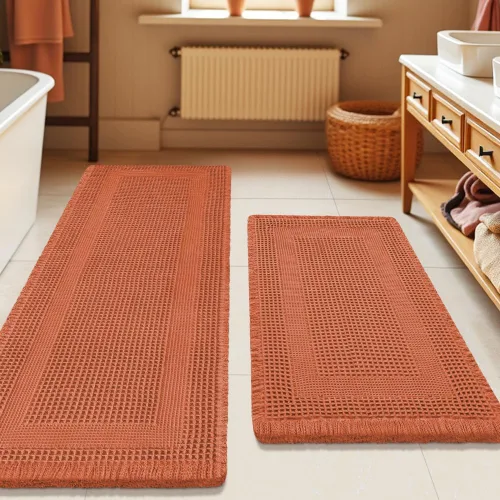 Miniatura 20 de Tapete de baño con diseño de gofre, moderno, bohemio, absorbente, antideslizante, ultrasuave, lavable a máquina, con letra de baño, dormitorio