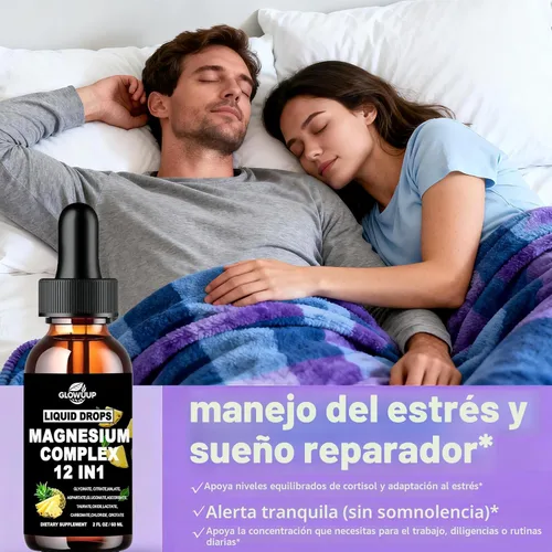 Miniatura 4 de Complejo de magnesio 12 en 1, suplemento de 1000 mg para mujeres y hombres, magnesio líquido de alta absorción con citrato de glicinato, malato