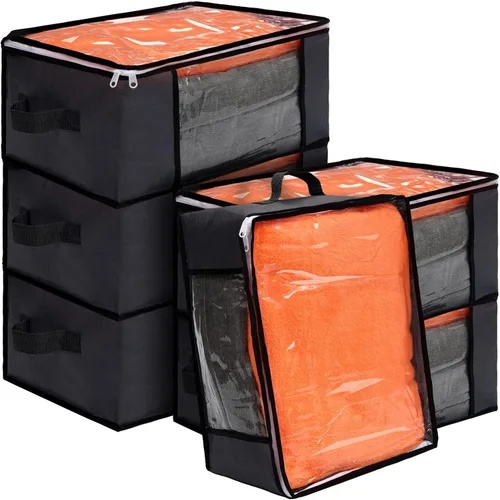 Sadnyy 6 bolsas de almacenamiento transparentes con cremalleras, contenedores plegables para ropa, organizador de plástico, cubos grandes de Gris