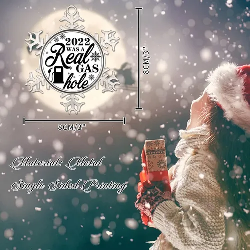 Miniatura 2 de Adorno de Navidad de metal 2022 con diseño de copo de nieve con agujero de gas real, colgante divertido de cotizaciones de precios de gas alto