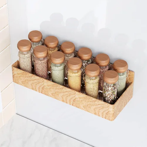 Miniatura 2 de Mystozer Estante magnético para especias para refrigerador, organizador de cocina y estante de almacenamiento, grano de madera (paquete de 4)