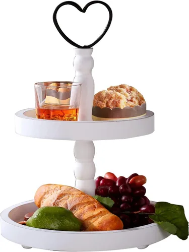 Miniatura 4 de Decoración de bandeja de 2 niveles, decoración de bandeja blanca con niveles para granja, cafetería, bodas, vacaciones (blanco)
